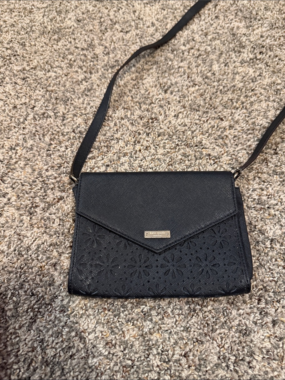 kate spade Black Floral Laser Cut Envelope Crossbody